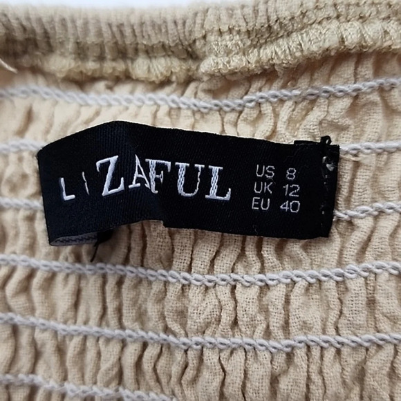 Zaful Women's Tan  Smocked Mock Button Cami Pocket Dress Size 8 - Picture 4 of 11